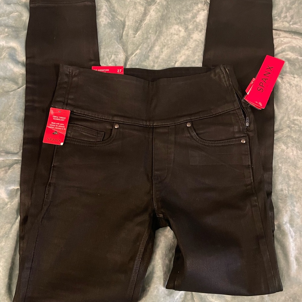 Spanx Alexia Black Waxed Skinny Denim Leggings  new with tags